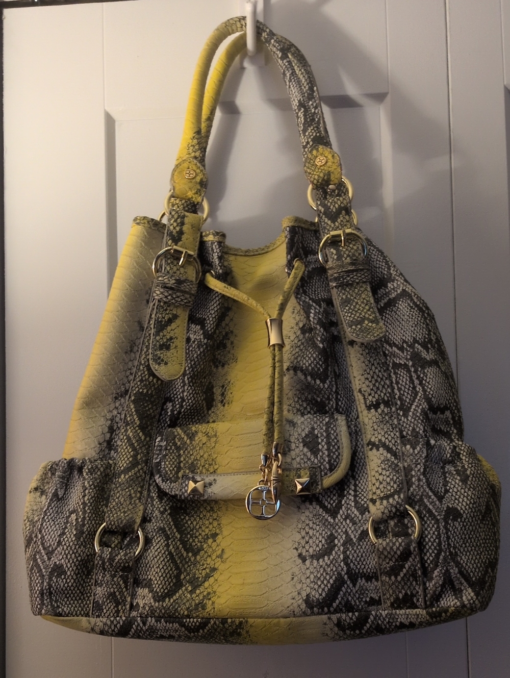 Iman Global Yellow Snakeskin-Print Women's Bucket Bag